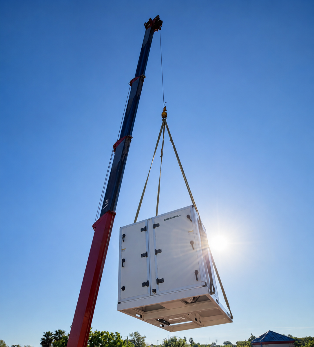 A Greenhill system being lifted into place by crane